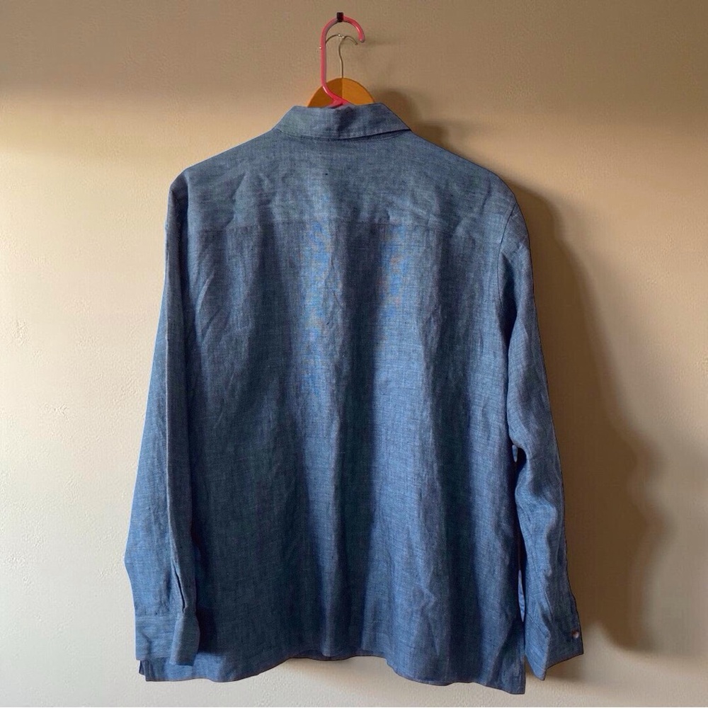 Vintage Eddie Bauer Linen Shirt | XL | 100% Linen blue Old Money Casual - Picture 5 of 11